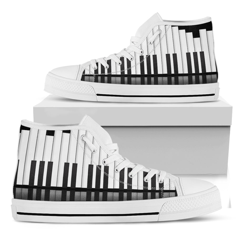 Black And White Piano Keyboard Print White High Top Shoes