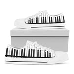 Black And White Piano Keyboard Print White Low Top Shoes