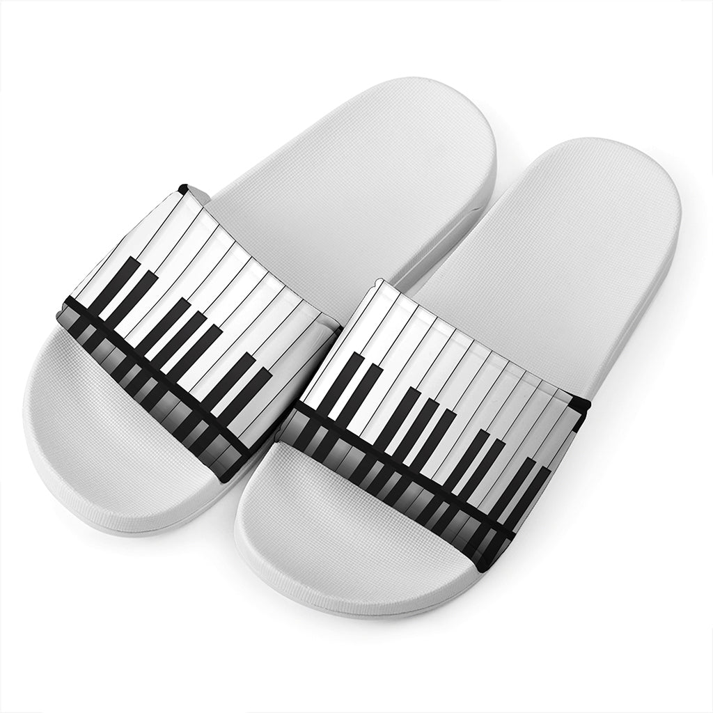 Black And White Piano Keyboard Print White Slide Sandals