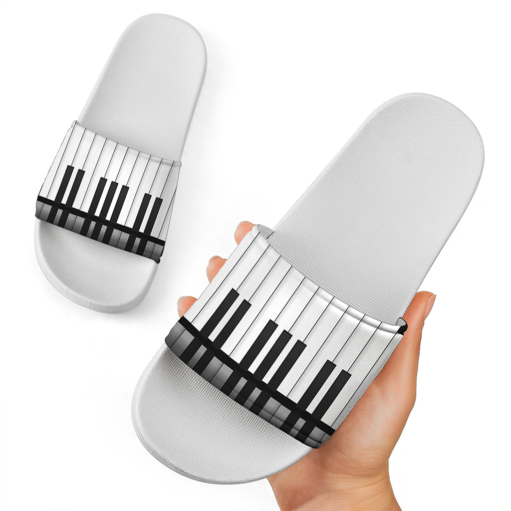 Black And White Piano Keyboard Print White Slide Sandals