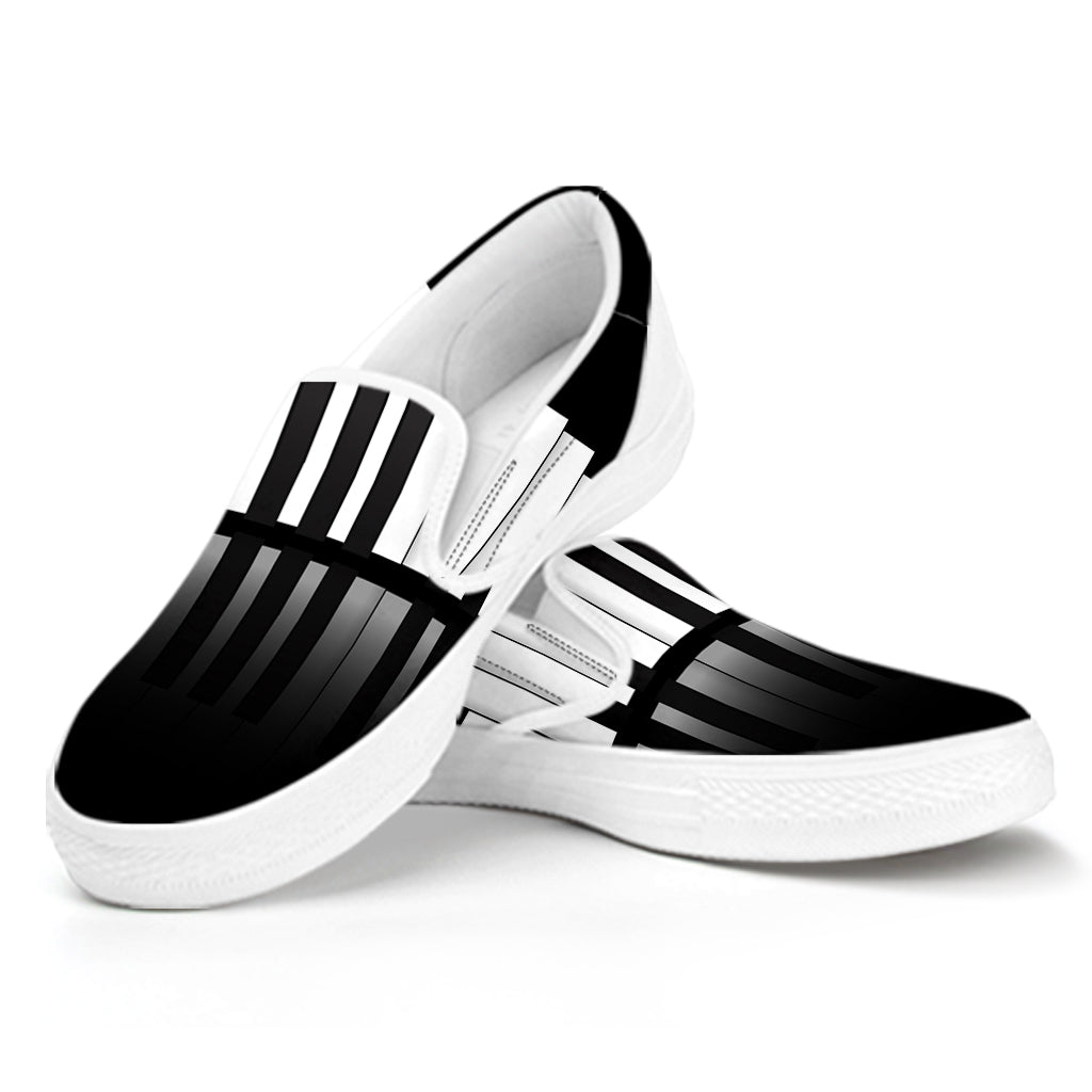 Black And White Piano Keyboard Print White Slip On Shoes