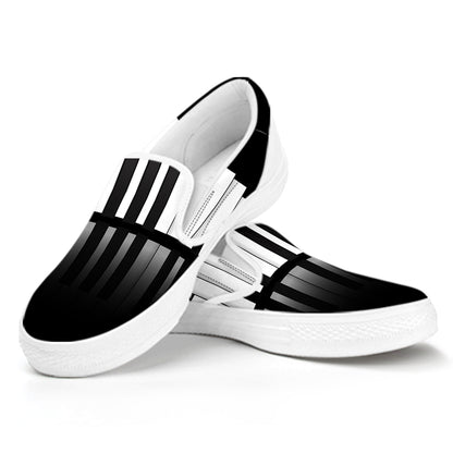 Black And White Piano Keyboard Print White Slip On Shoes