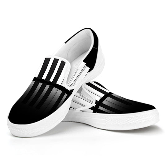 Black And White Piano Keyboard Print White Slip On Shoes