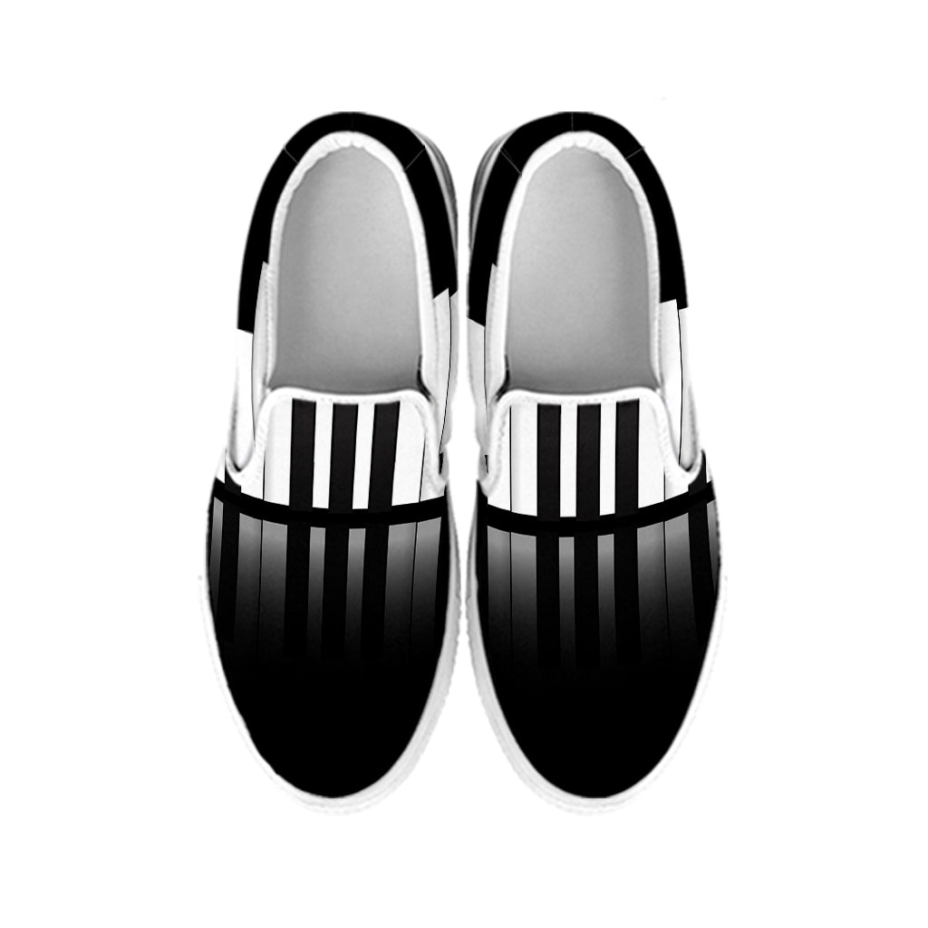 Black And White Piano Keyboard Print White Slip On Shoes