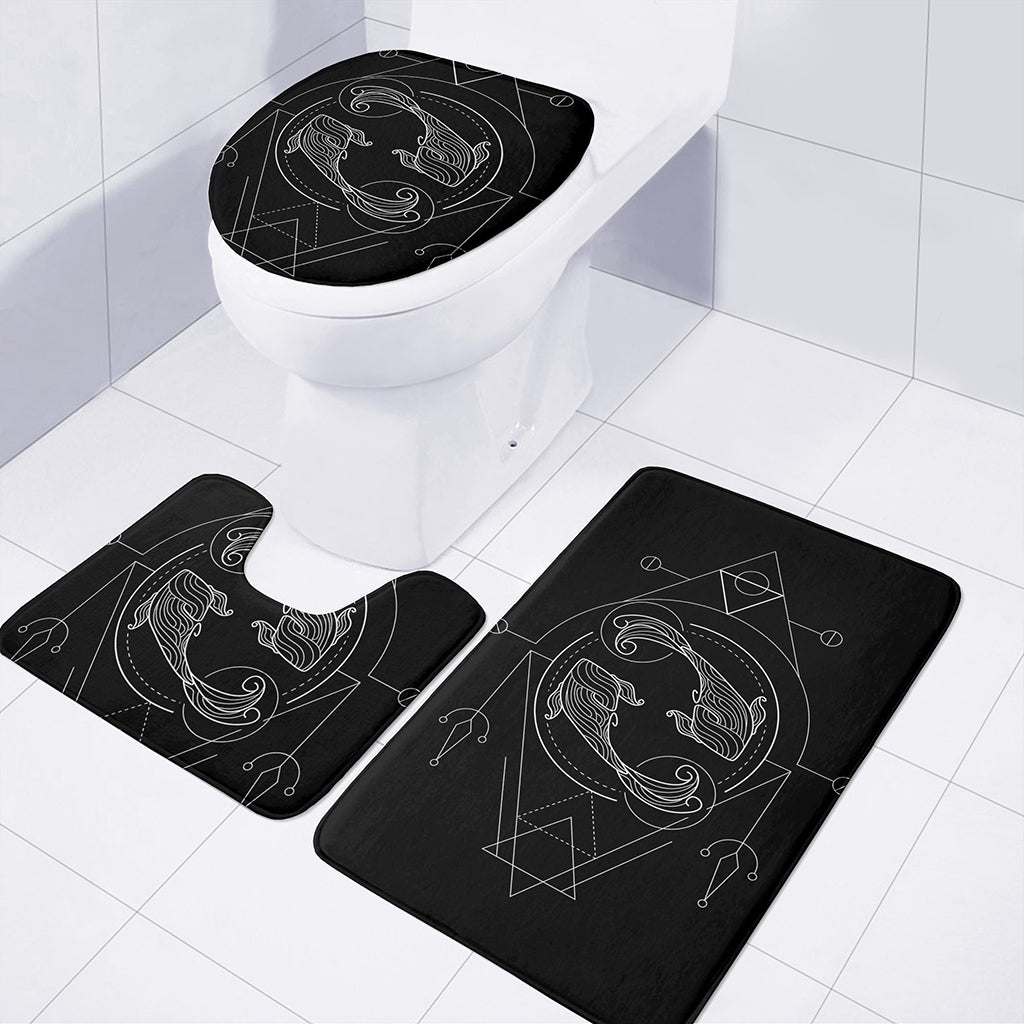 Black And White Pisces Sign Print 3 Piece Bath Mat Set