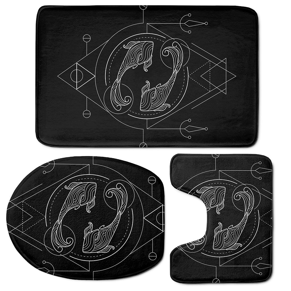 Black And White Pisces Sign Print 3 Piece Bath Mat Set