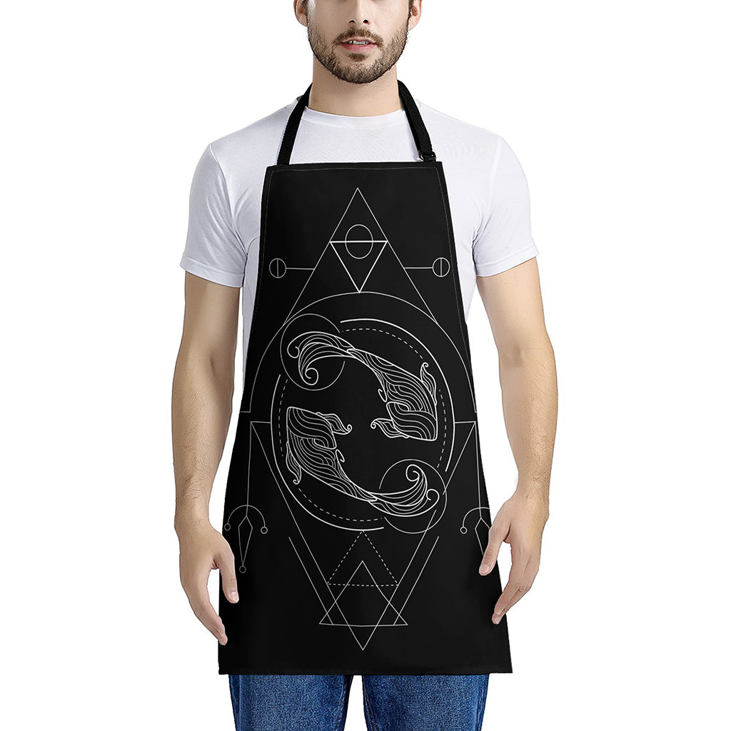 Black And White Pisces Sign Print Apron