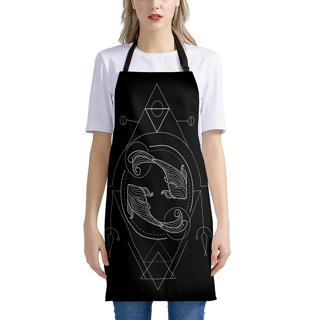 Black And White Pisces Sign Print Apron