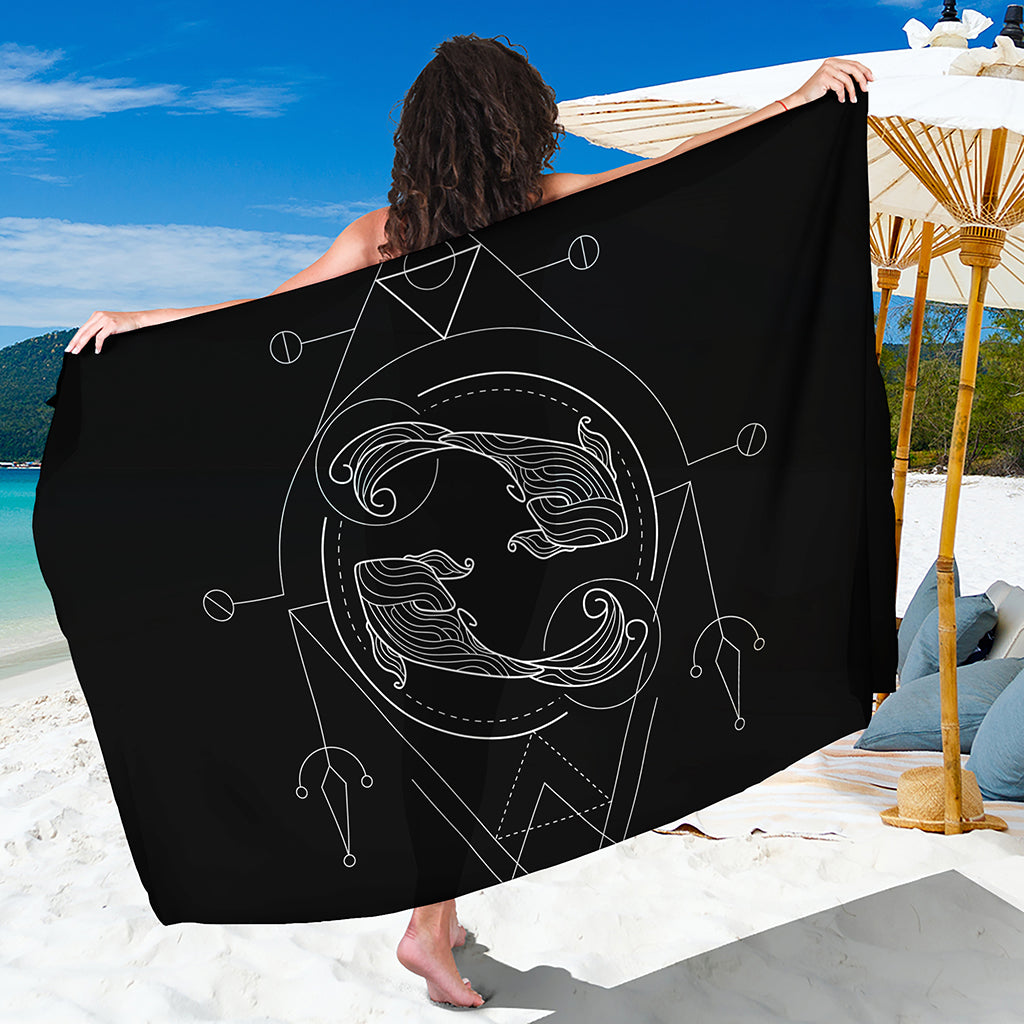 Black And White Pisces Sign Print Beach Sarong Wrap
