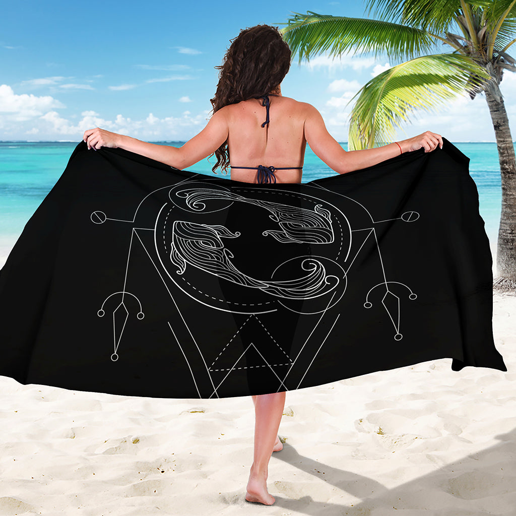 Black And White Pisces Sign Print Beach Sarong Wrap