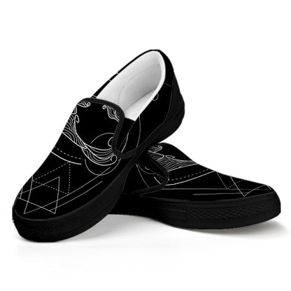Black And White Pisces Sign Print Black Slip On Shoes