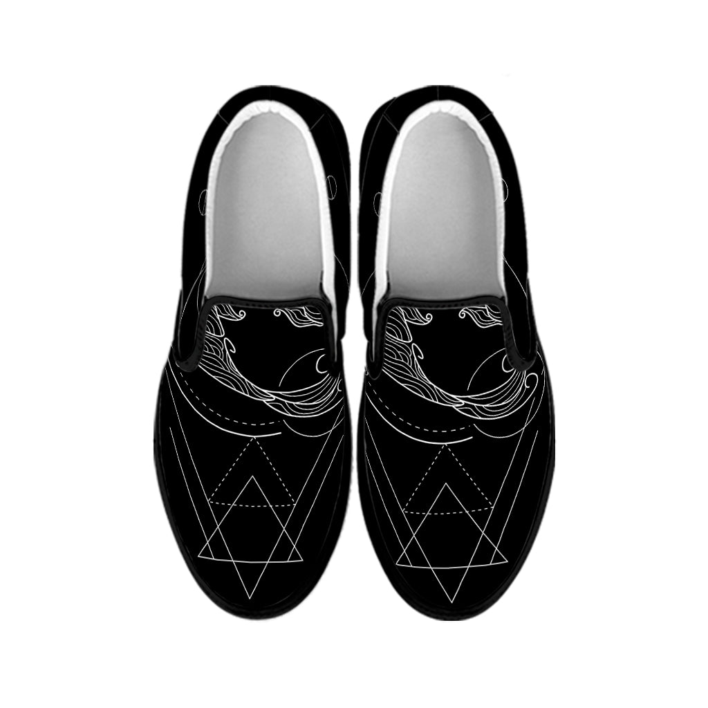 Black And White Pisces Sign Print Black Slip On Shoes