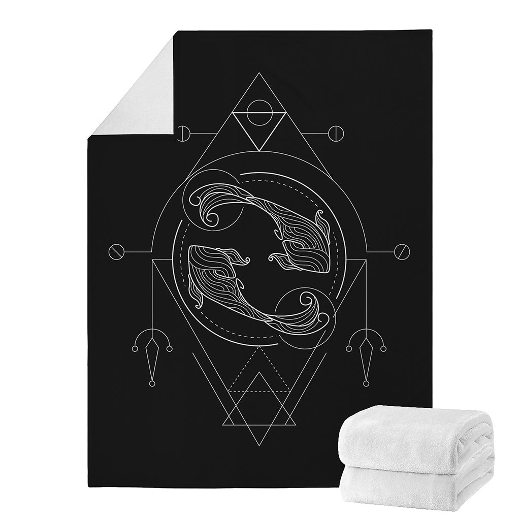 Black And White Pisces Sign Print Blanket