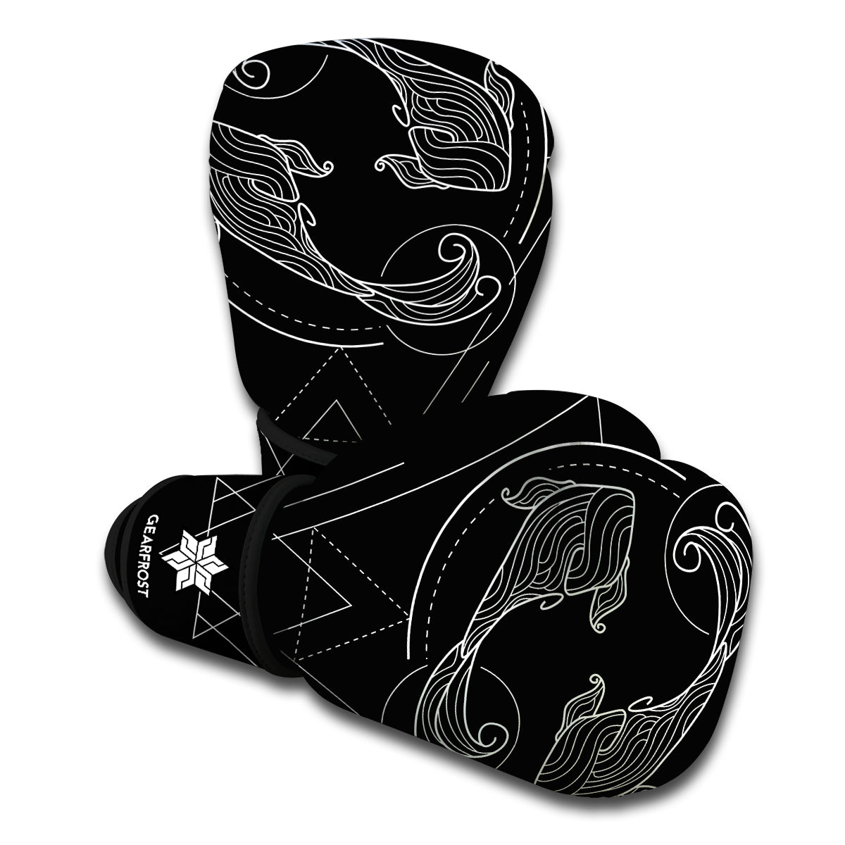 Black And White Pisces Sign Print Boxing Gloves