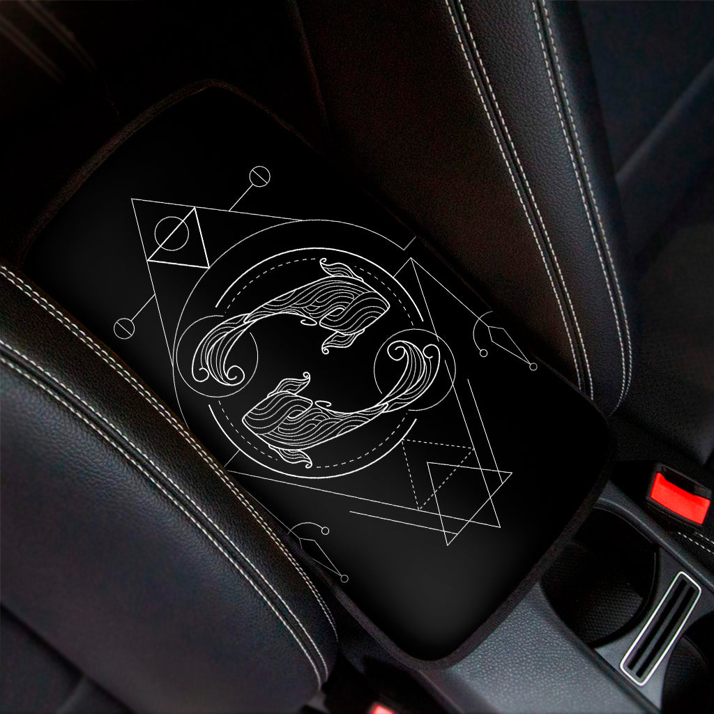 Black And White Pisces Sign Print Car Center Console Cover