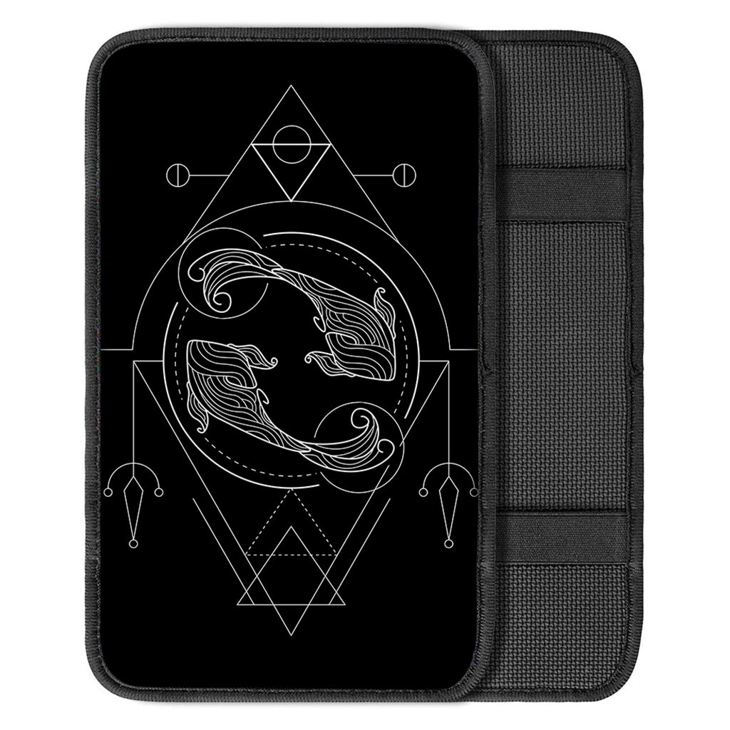 Black And White Pisces Sign Print Car Center Console Cover