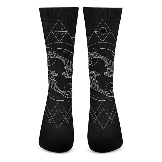 Black And White Pisces Sign Print Crew Socks
