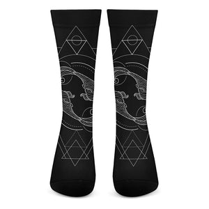 Black And White Pisces Sign Print Crew Socks