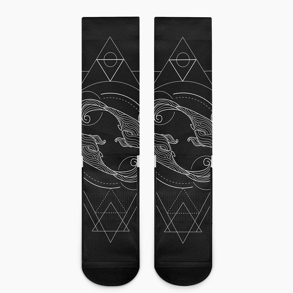 Black And White Pisces Sign Print Crew Socks