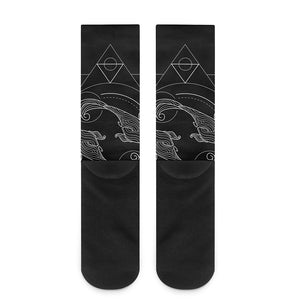 Black And White Pisces Sign Print Crew Socks