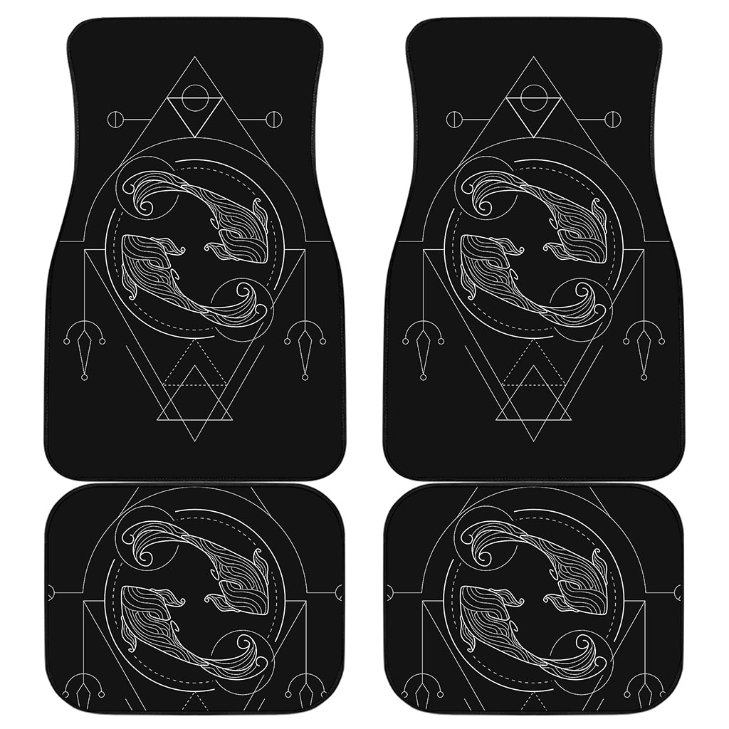 Black And White Pisces Sign Print Front and Back Car Floor Mats