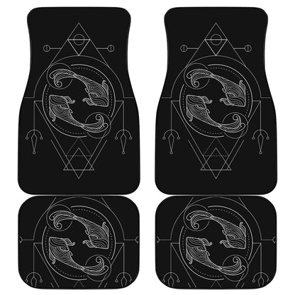 Black And White Pisces Sign Print Front and Back Car Floor Mats