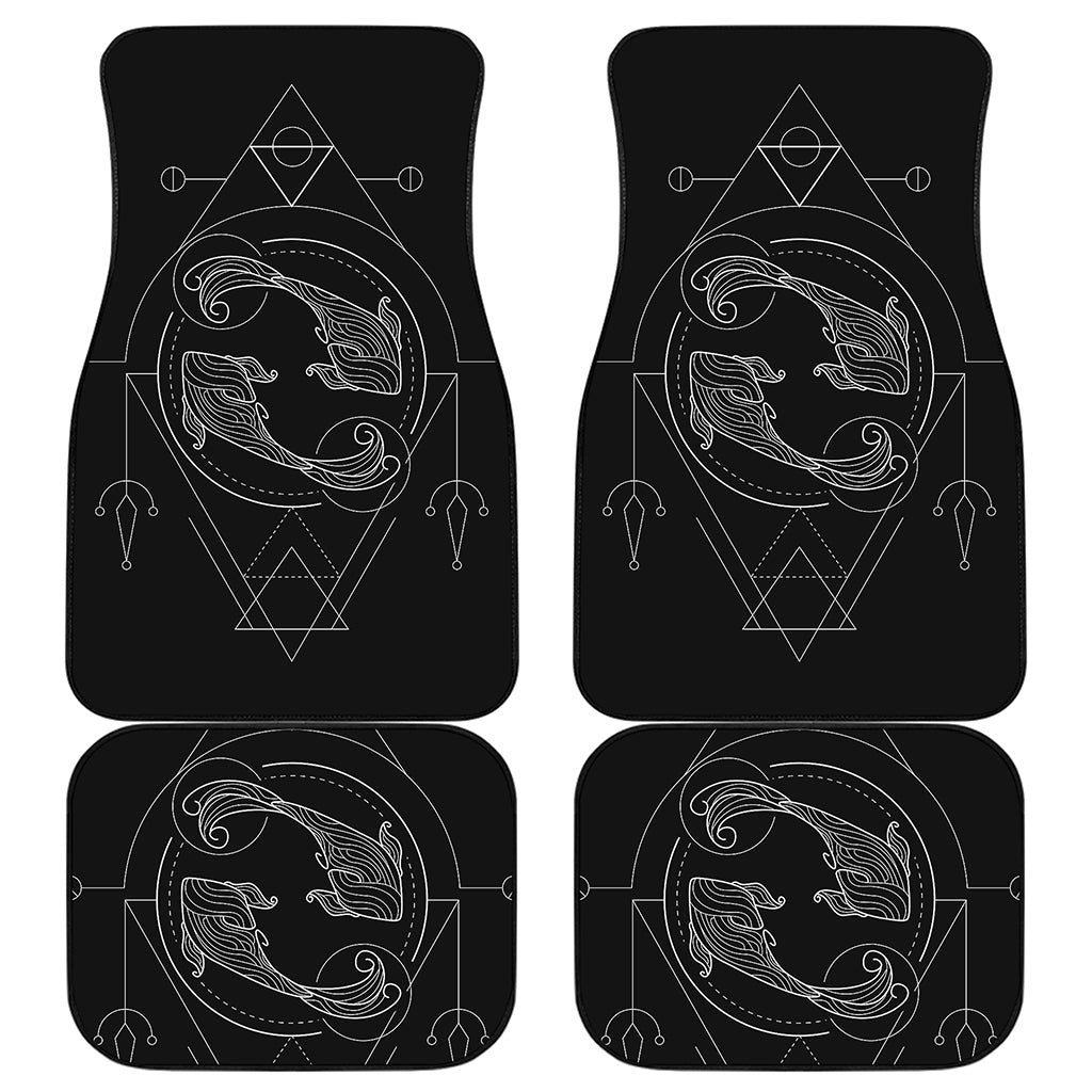 Black And White Pisces Sign Print Front and Back Car Floor Mats