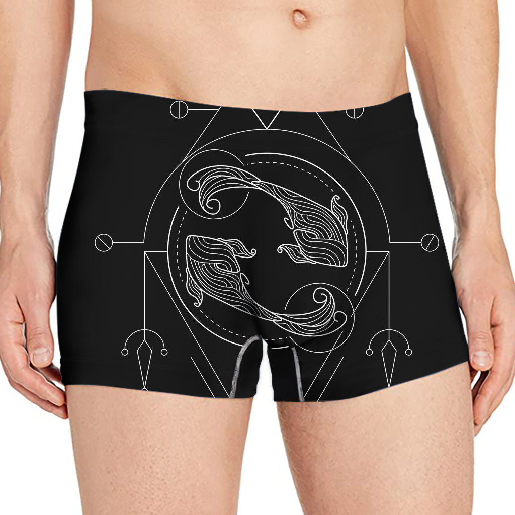 Black And White Pisces Sign Print Men's Boxer Briefs