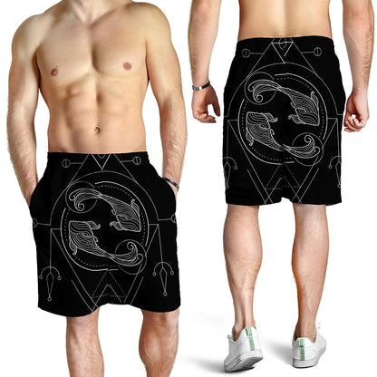 Black And White Pisces Sign Print Men's Shorts