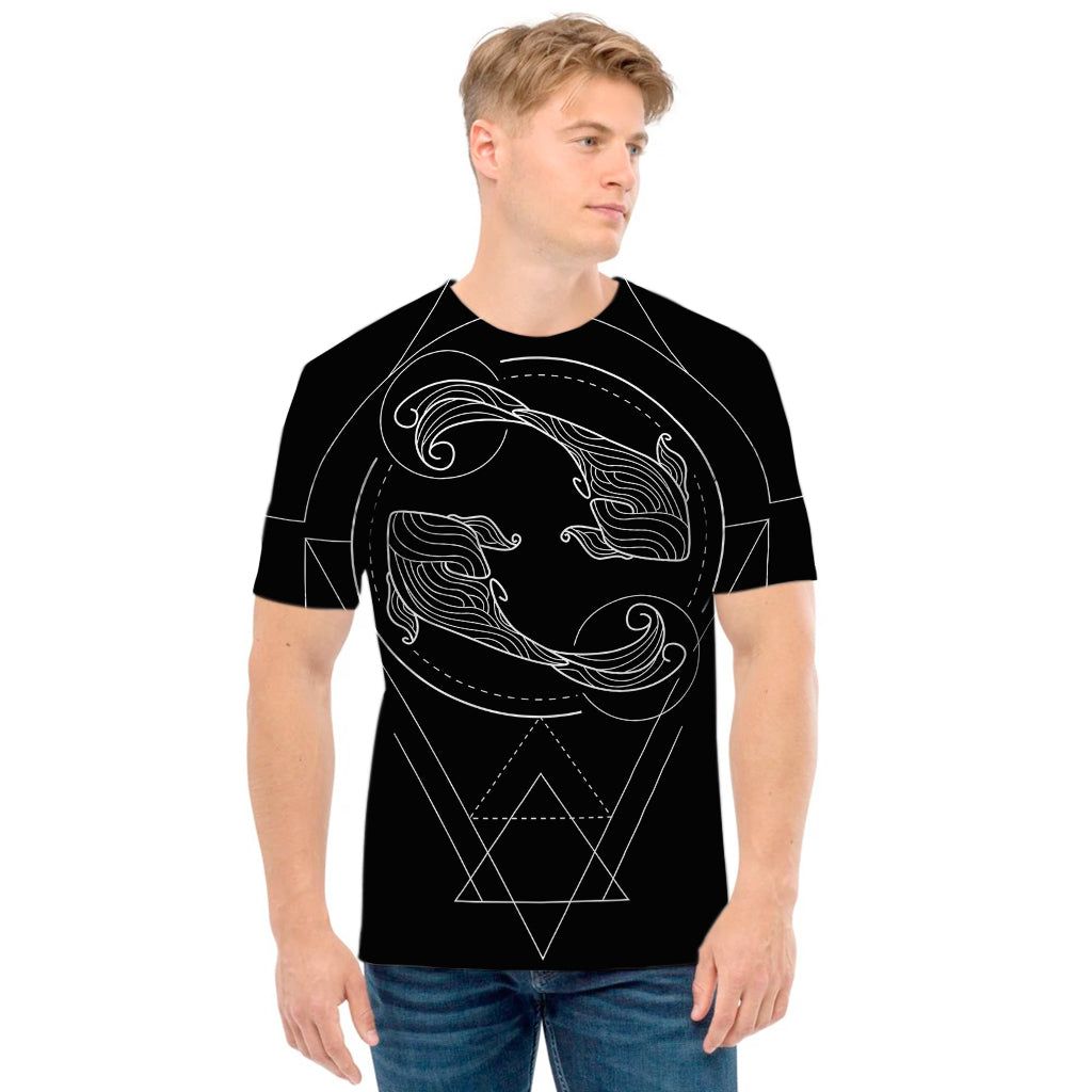 Black And White Pisces Sign Print Men's T-Shirt