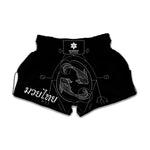 Black And White Pisces Sign Print Muay Thai Boxing Shorts