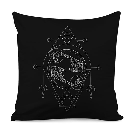 Black And White Pisces Sign Print Pillow Cover