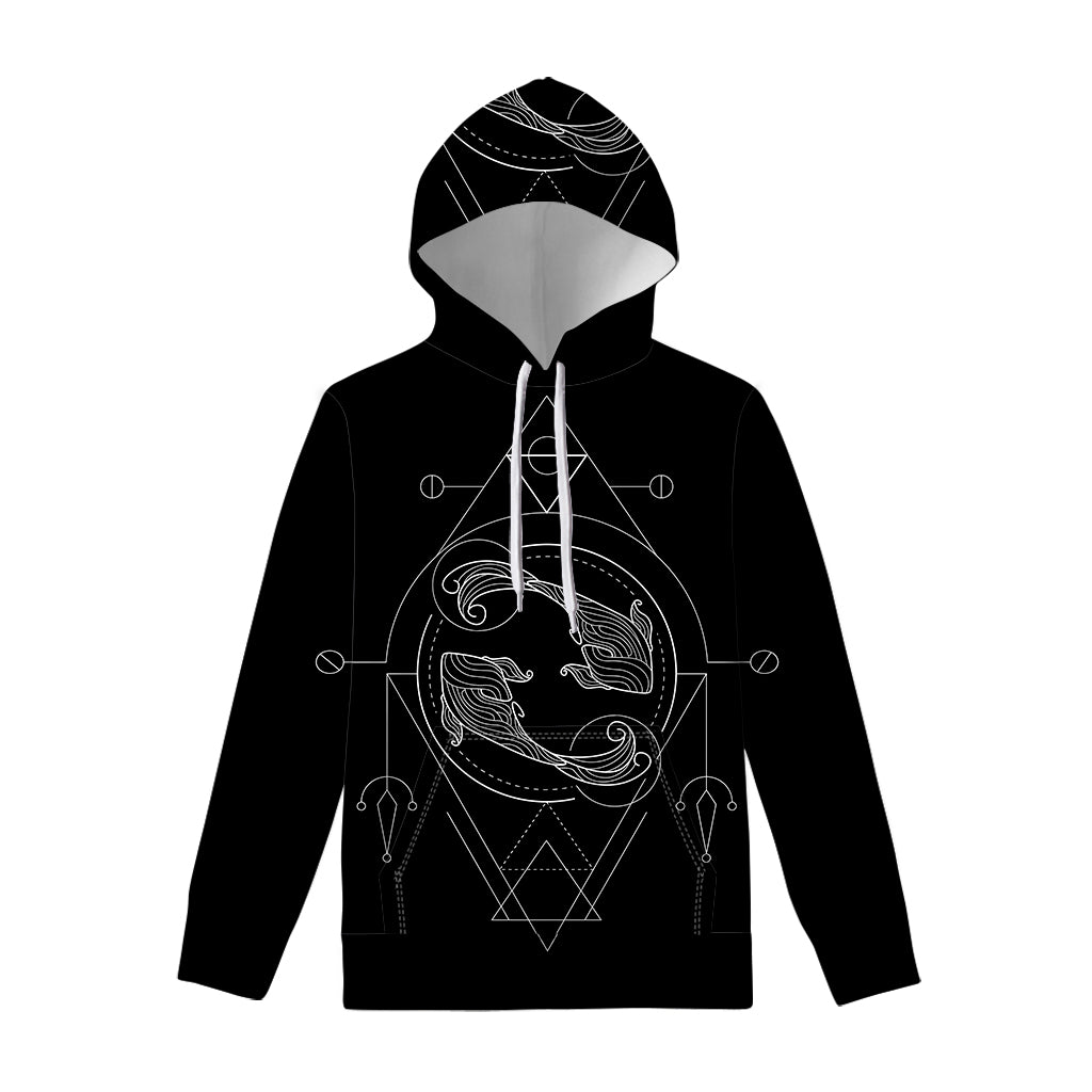 Black And White Pisces Sign Print Pullover Hoodie