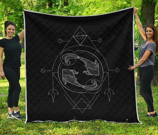 Black And White Pisces Sign Print Quilt