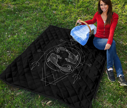 Black And White Pisces Sign Print Quilt