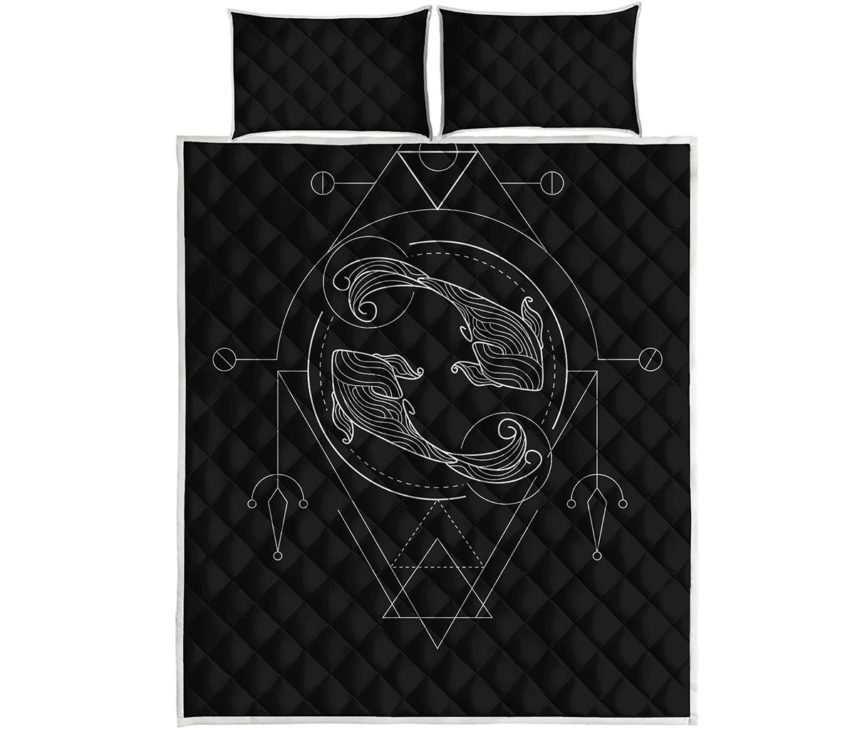 Black And White Pisces Sign Print Quilt Bed Set