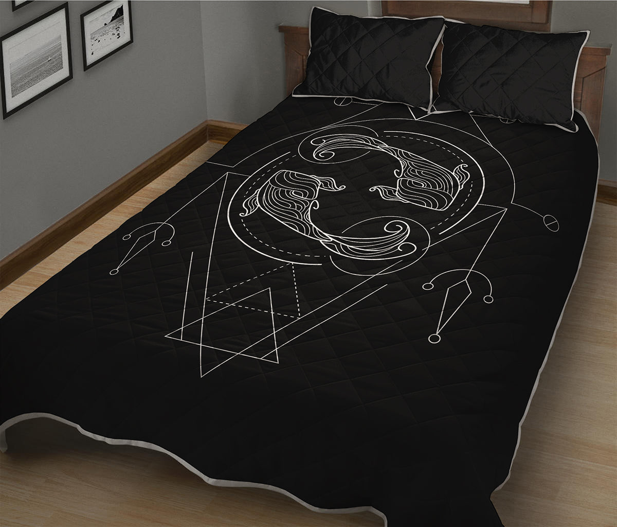 Black And White Pisces Sign Print Quilt Bed Set