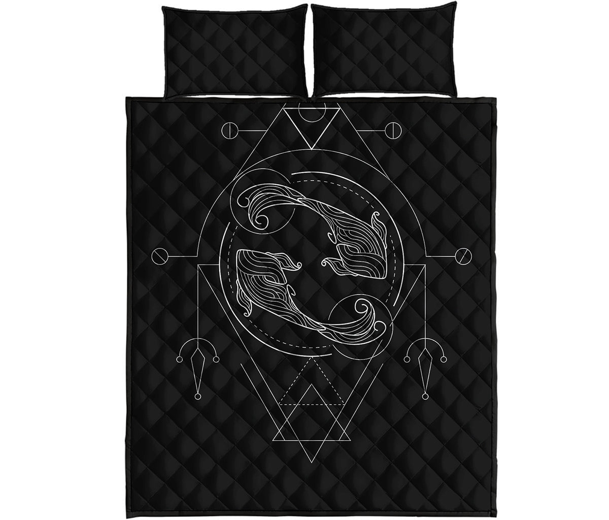 Black And White Pisces Sign Print Quilt Bed Set