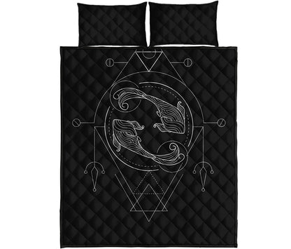 Black And White Pisces Sign Print Quilt Bed Set