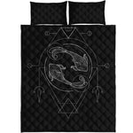 Black And White Pisces Sign Print Quilt Bed Set
