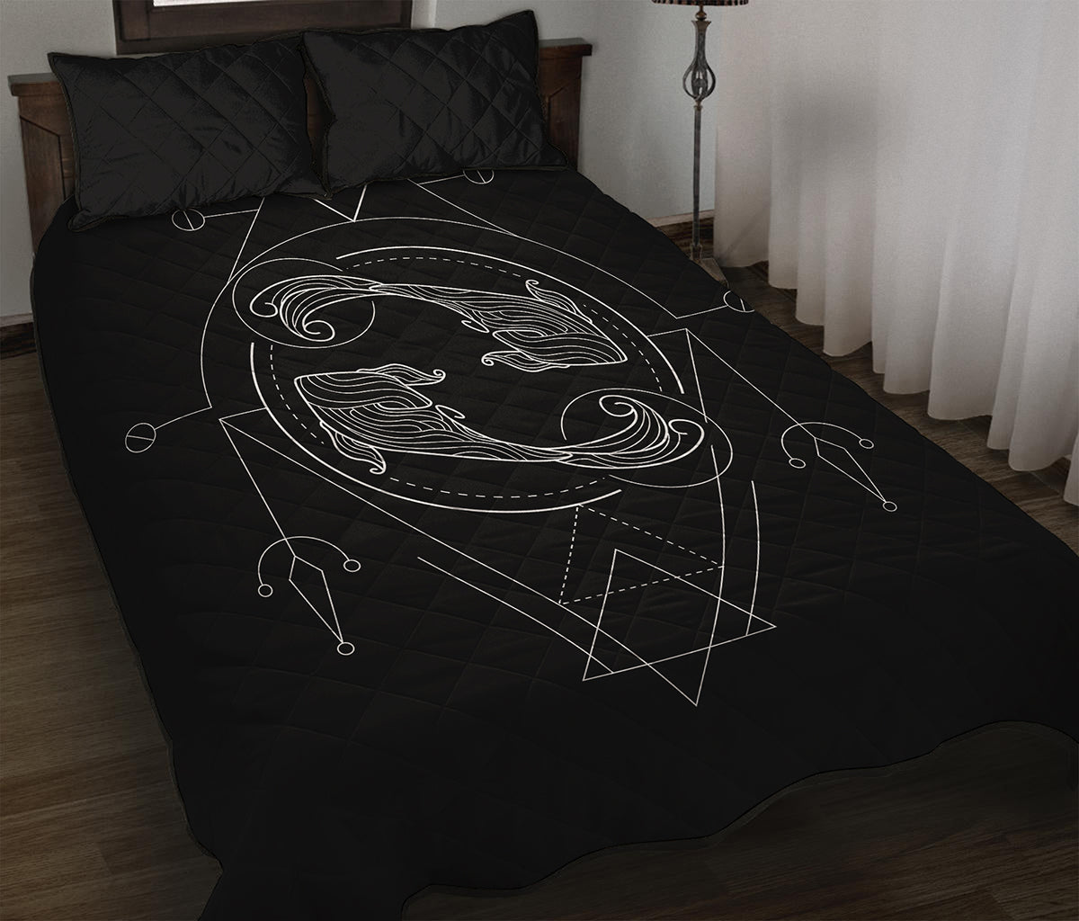 Black And White Pisces Sign Print Quilt Bed Set