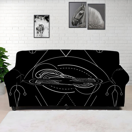 Black And White Pisces Sign Print Sofa Cover