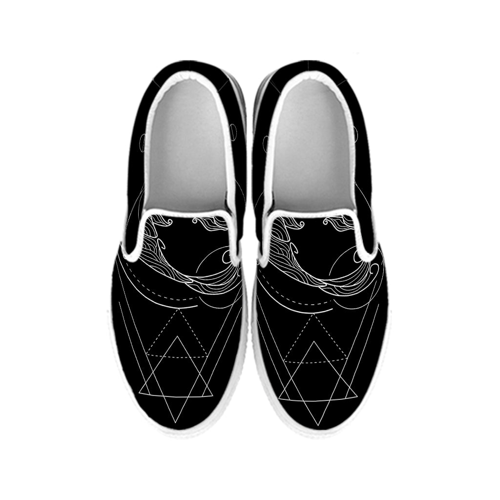 Black And White Pisces Sign Print White Slip On Shoes