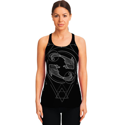Black And White Pisces Sign Print Women's Racerback Tank Top