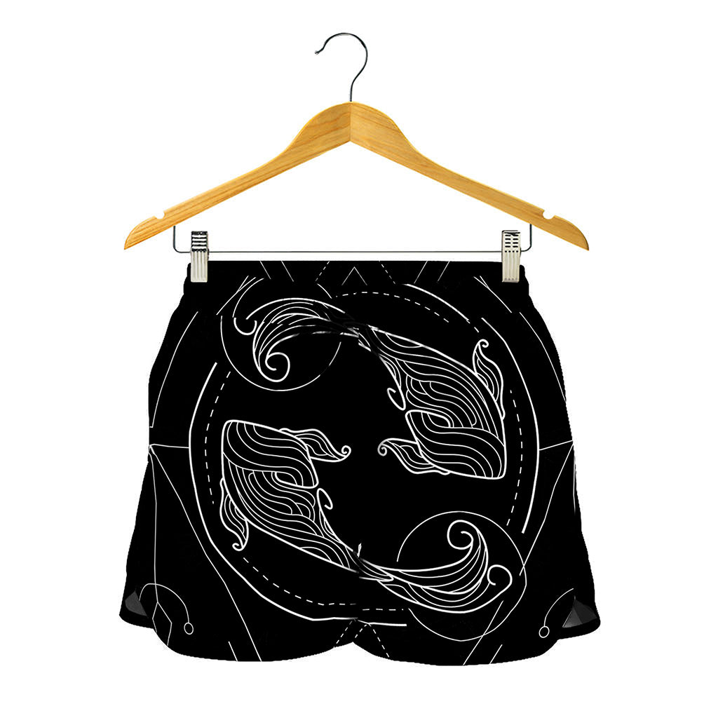 Black And White Pisces Sign Print Women's Shorts