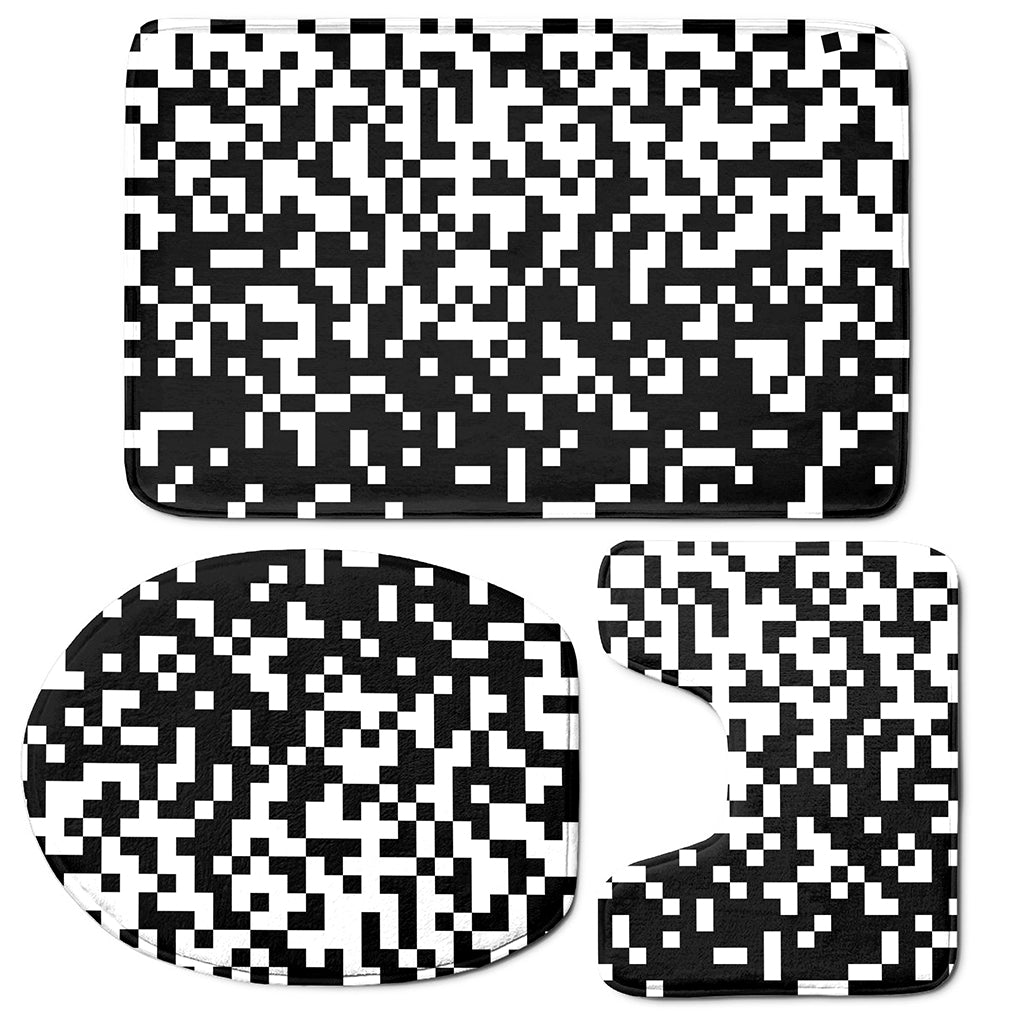 Black And White Pixel Pattern Print 3 Piece Bath Mat Set