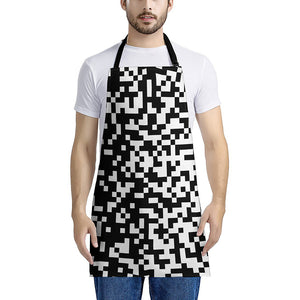 Black And White Pixel Pattern Print Apron