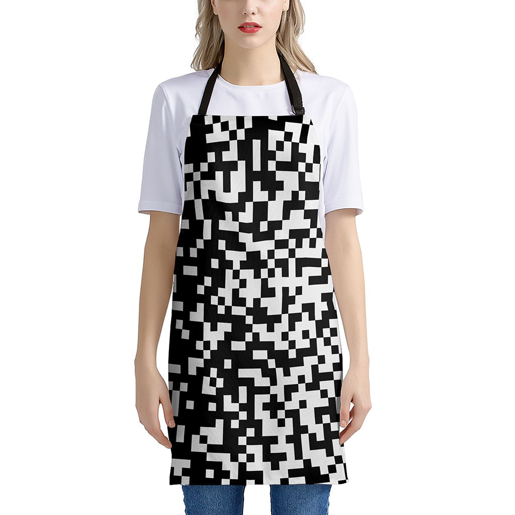 Black And White Pixel Pattern Print Apron