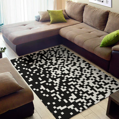 Black And White Pixel Pattern Print Area Rug