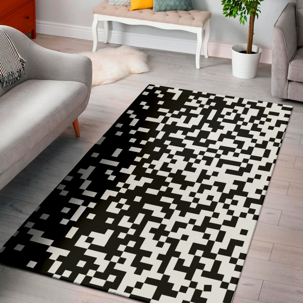 Black And White Pixel Pattern Print Area Rug
